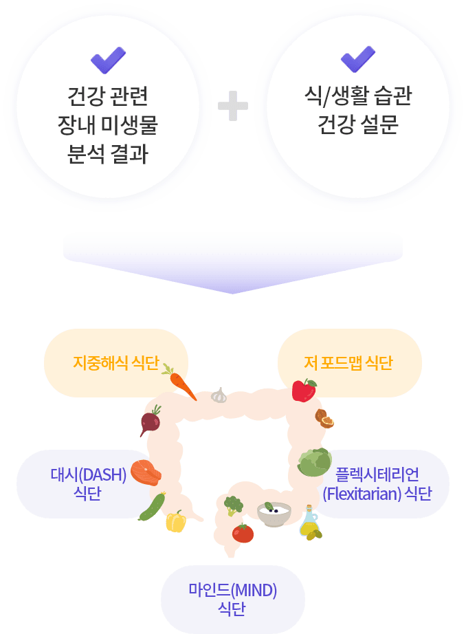 건강 관련 장내 미생물 분석 결과 + 식/생활 습관 건강 설문