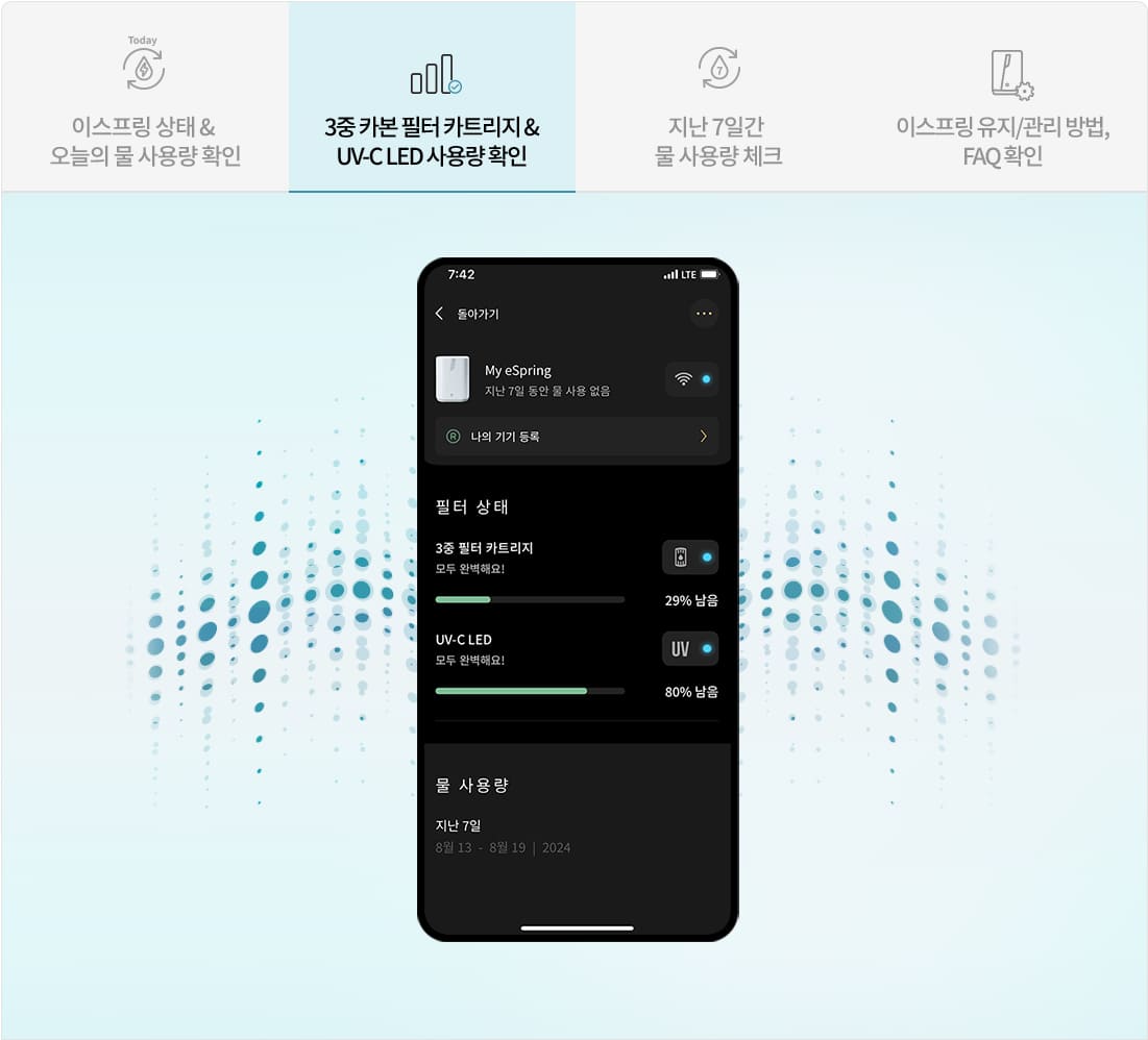 3중 카본 필터 카트리지 & UV-C LED 사용량 확인