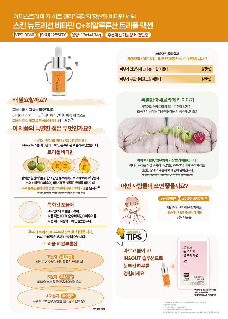 아티스트리 메가 히트 셀러 극강의 항산화 비타민 세럼 스킨 뉴트리션 비타민 C+히알루론산 트리플 액션 1