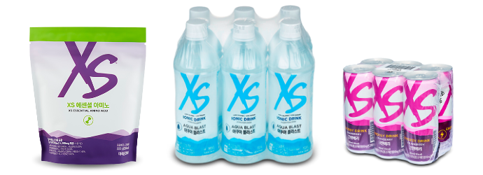 XS 에너지 업 프로모션 2 이미지 : XS 에센셜 아미노 (222g) 1개, XS 아쿠아 블라스트 (6개) 1개, XS 크랜베리 (6캔) 1개